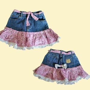 Girls size 6 Denim Skirt pink bandana and Bow , Ruffle Country Fair